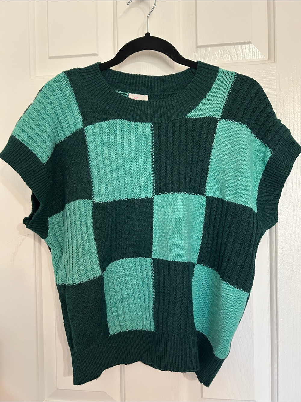 So Me Green Checkerboard Knit Vest